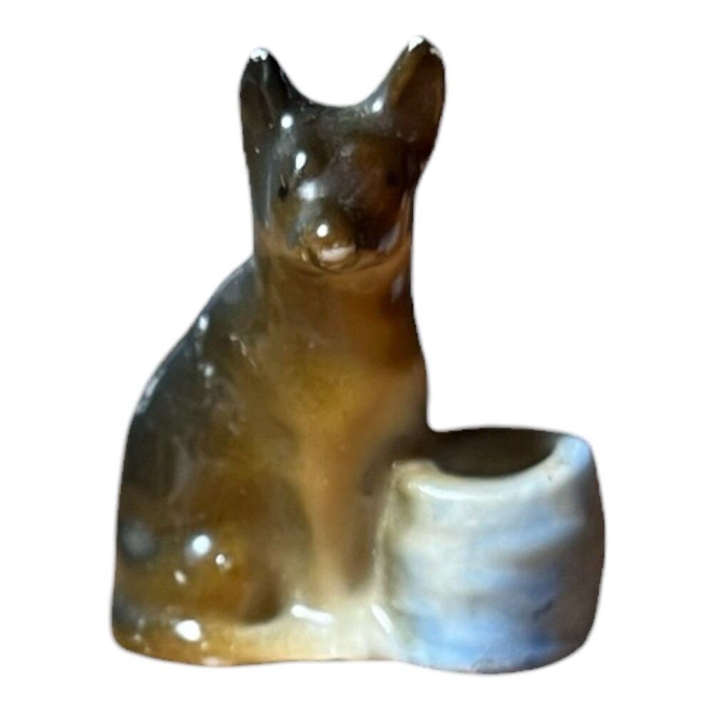 Vintage Germany Porcelain Miniature Dog with Bowl Figurine 1.25"
